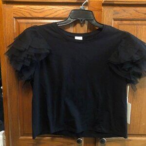 Joie Womens Black tulle layered short sleeves. Size XL    NWT
